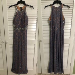 Sparkly Purple Lace Evening Dress with Rhinestones